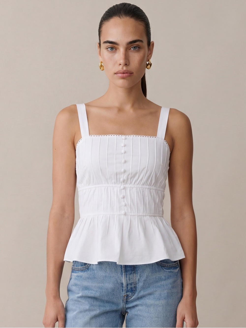 Few Moda Kourt Posie White Square-Neck Peplum Tank Top